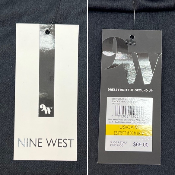 Nine West Leopard Print Keyhole Long Sleeve Top Size Medium Black Green New NWT - Picture 5 of 6